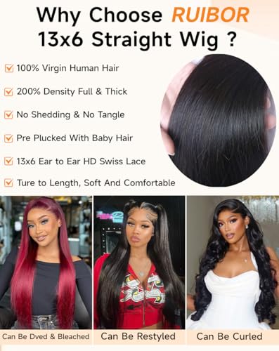 Trilumity 12A Virgin Straight 200 Straight Human Hair - Natural Black Hair Replacement Wig