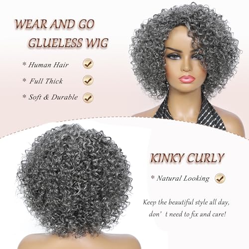 Trilumity Grey For Women Curly Human Hair - Natural Black Hair Replacement Wig