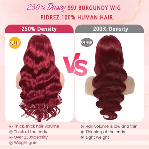 Trilumity Burgundy 13X6 99J Human Body Wave Human Hair - Burgundy Hair Replacement Wig