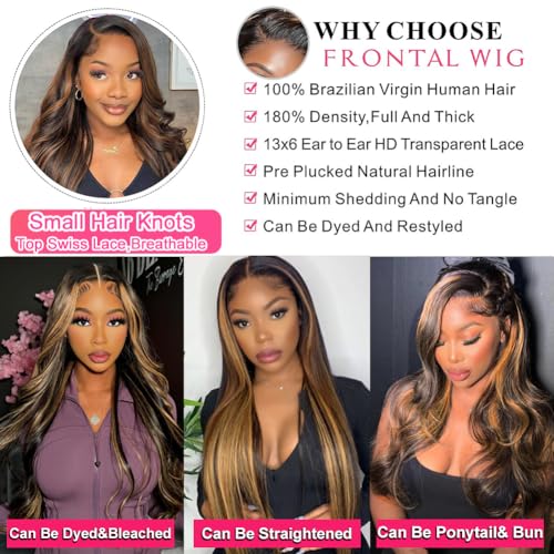 Trilumity Highlight Balayage 13X6 Body Wave Human Hair - Natural Black Hair Replacement Wig