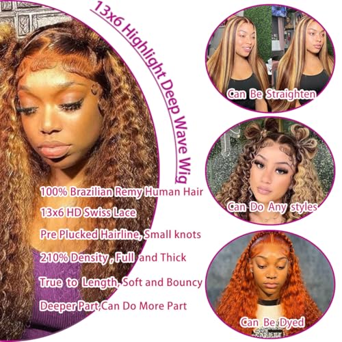 Trilumity 13X6 Highlight P4/27 Deep Wave 100% Human Hair - Honey Blonde Hair Replacement Wig