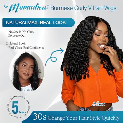 Trilumity V Part Burmese Curly Human Hair - Natural Black Hair Replacement Wig