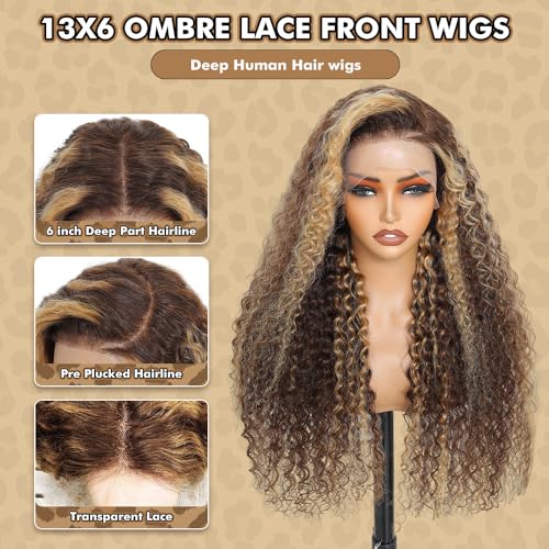 Trilumity Ombre Honey Blonde 13X6 Deep Wave Human Hair - Honey Blonde Hair Replacement Wig