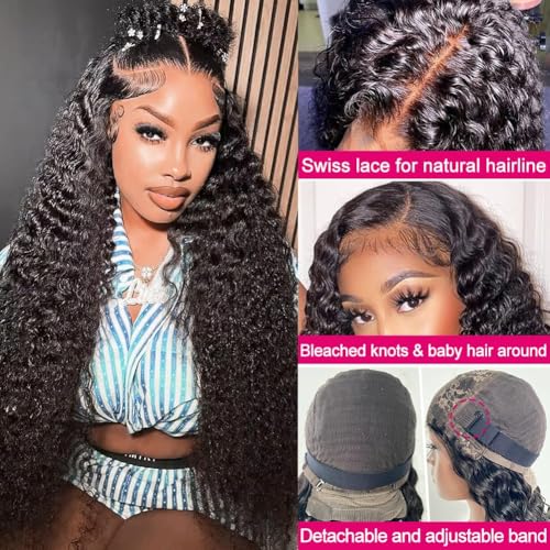 Trilumity Lace Closure Glueless Deep Wave Human Hair - Natural Black Hair Replacement Wig