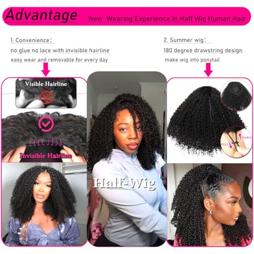 Trilumity Kinky Half 200 Density Curly Human Hair - Natural Black Hair Replacement Wig