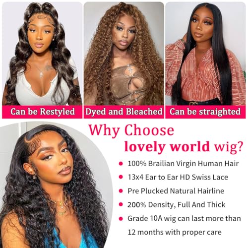 Lovelyworld 34 inch Deep Wave Lace Front Wigs Human Hair13X4 HD Deep Curly Lace Frontal Human Hair Wigs for Women
