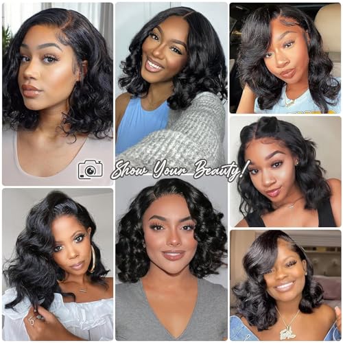 Trilumity 13X6 Front Bob Short Body Wave 100% Human Hair - Natural Black Hair Replacement Wig