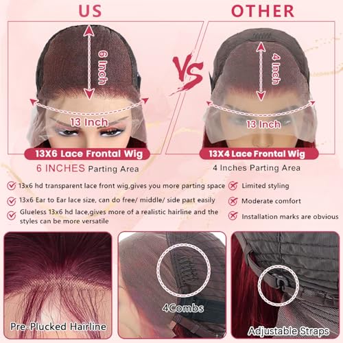 Trilumity Burgundy 13X6 99J Human Body Wave Human Hair - Burgundy Hair Replacement Wig