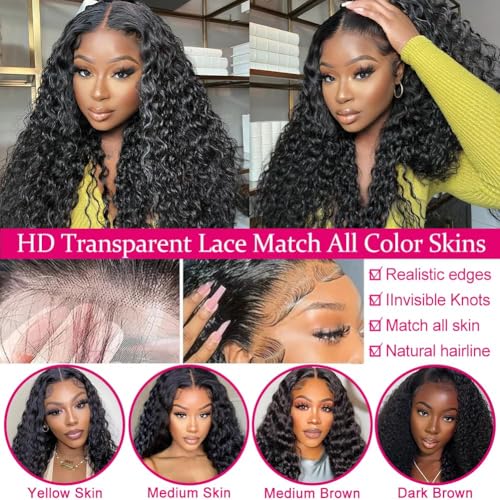 Trilumity Lace Closure Glueless Deep Wave Human Hair - Natural Black Hair Replacement Wig