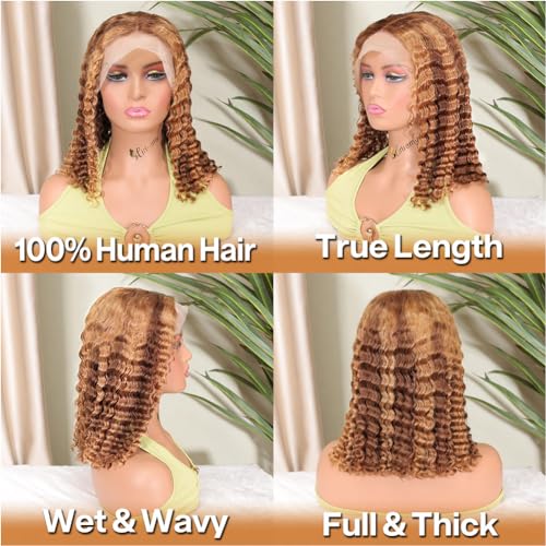 Trilumity Bob 13X4 Front For Deep Wave Human Hair - Honey Blonde Hair Replacement Wig