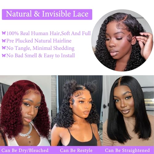 Trilumity Bob 13X6 Lace Deep Wave 100% Human Hair - Natural Black Hair Replacement Wig