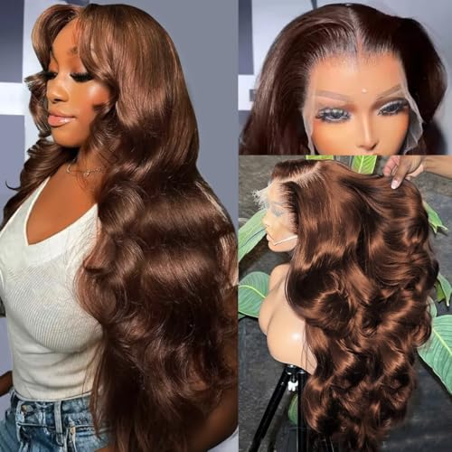 Trilumity Chocolate Brown 13X6 Front Body Wave 100% Human Hair - Brown Hair Replacement Wig