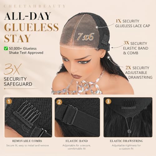Trilumity 7X6 Closure Glueless Body Wave Human Hair - Natural Black Hair Replacement Wig