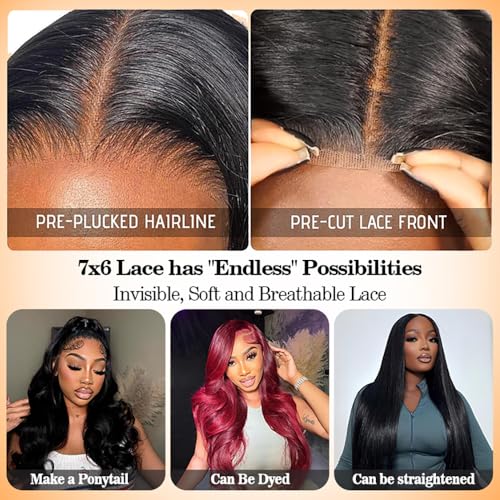 Trilumity 7X6 Glueless Pre Body Wave Human Hair - Natural Color Hair Replacement Wig