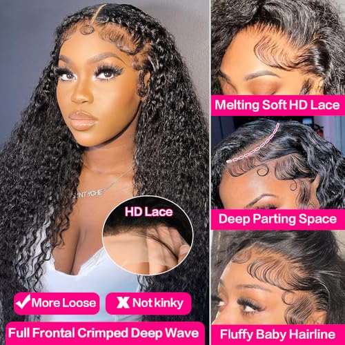 Trilumity 200 Density 13X6 Deep Wave Human Hair - Natural Black Hair Replacement Wig