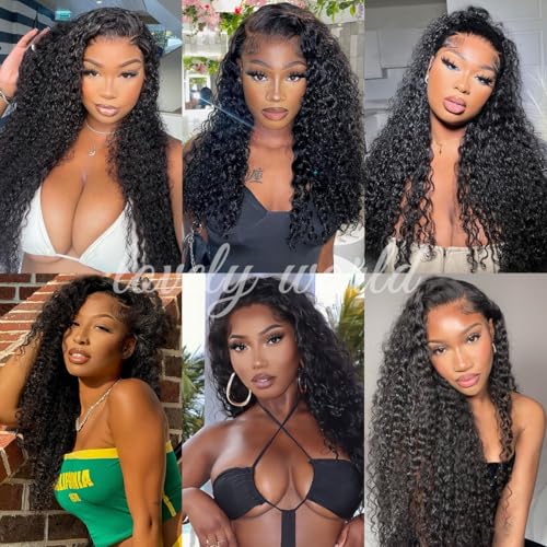 Lovelyworld 34 inch Deep Wave Lace Front Wigs Human Hair13X4 HD Deep Curly Lace Frontal Human Hair Wigs for Women