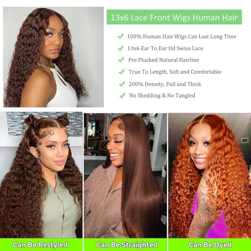 Trilumity Chocolate Brown 200 Density Deep Wave Human Hair - Brown Hair Replacement Wig