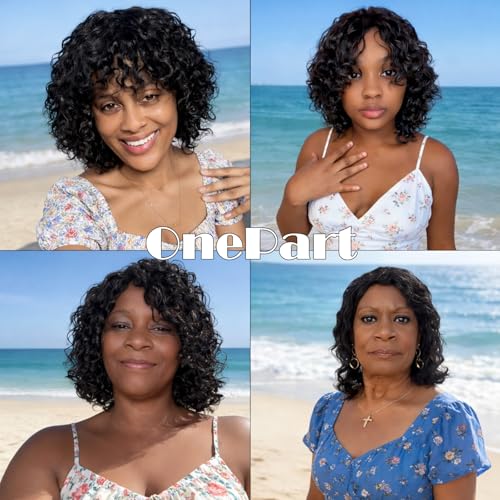 Trilumity Onepart Short Water With Water Wave Human Hair - Natural Black Hair Replacement Wig