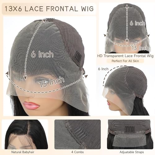 Trilumity 13X6 Front Pre Plcked Deep Wave 100% Human Hair - Natural Black Hair Replacement Wig