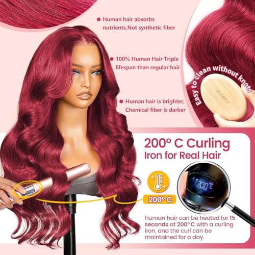 Trilumity Burgundy 13X6 99J Human Body Wave Human Hair - Burgundy Hair Replacement Wig