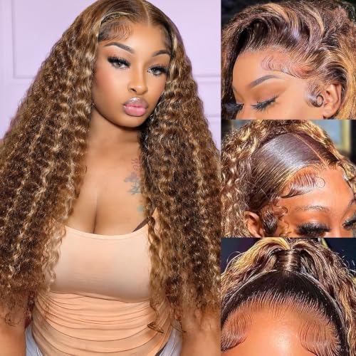 Trilumity Highlight Ombre 13X6 Hd Deep Wave Human Hair - Honey Blonde Hair Replacement Wig