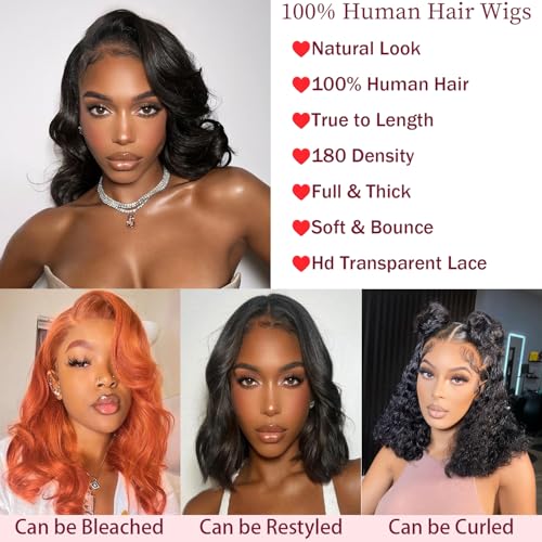 Trilumity Bob 13X4 Lace Hd Body Wave 100% Human Hair - Natural Black Hair Replacement Wig