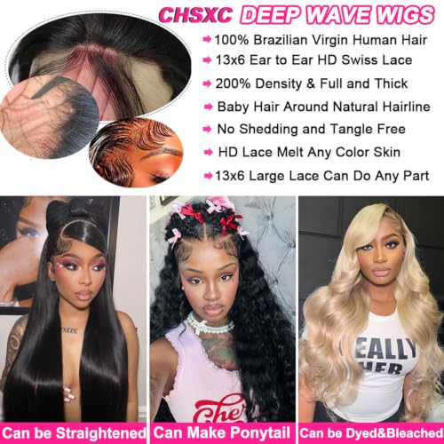 Trilumity 13X6 13X6 Front Can Deep Wave Human Hair - Natural Black Hair Replacement Wig