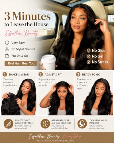 Trilumity Skinlike 5X5 Closure 0.1Mm Body Wave Human Hair - Natural Black Hair Replacement Wig