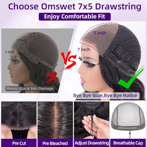Trilumity Glueless Drawstring Bob 7X5 Body Wave 100% Human Hair - Natural Black Hair Replacement Wig