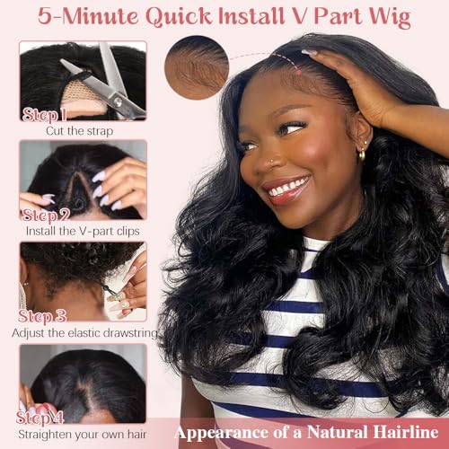 Trilumity V Part Glueless Body Wave Human Hair - Natural Black Hair Replacement Wig