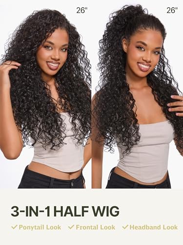 Trilumity Half Headband Glueless Straight Human Hair - Natural Black Hair Replacement Wig