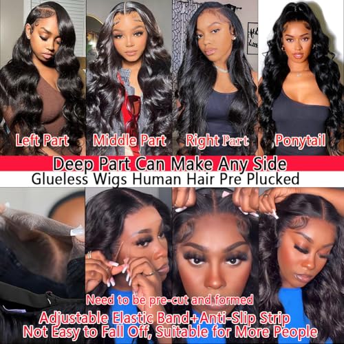 Trilumity 13X6 Front Glueless 100% Body Wave Human Hair - Natural Black Hair Replacement Wig