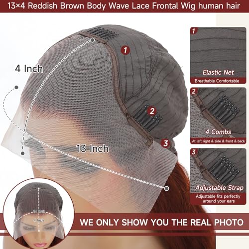 Trilumity Reddish Brown Al 13X4 Body Wave Human Hair - Brown Hair Replacement Wig