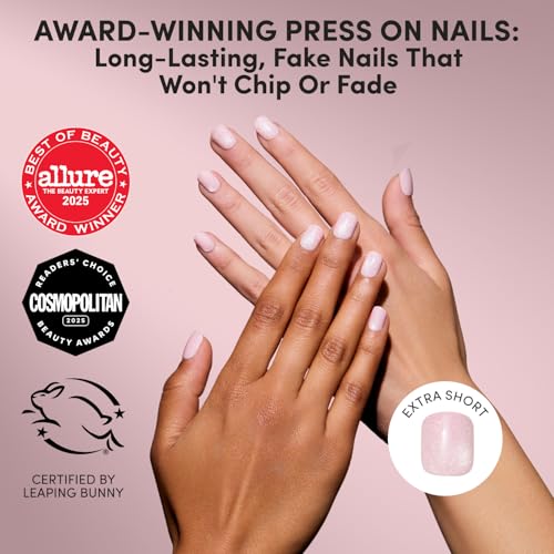 Trilumity Extra Velvet Pink Shimmer Extra Short Almond Soft Gel - Pink Press On Nails
