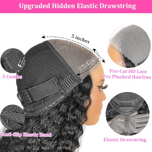 Trilumity Wear And Go Glueless Deep Wave Human Hair - Natural Black Hair Replacement Wig