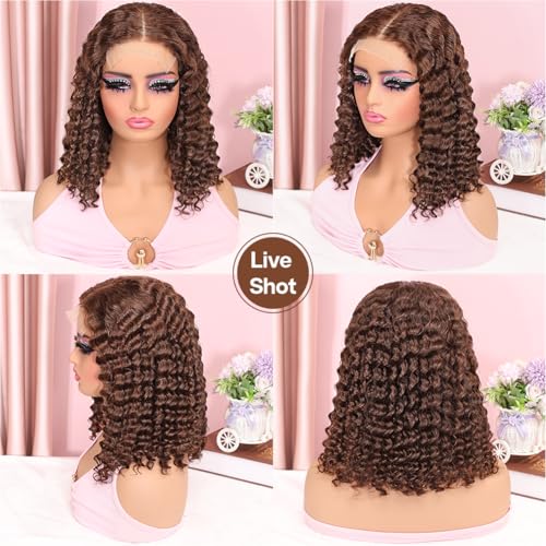 Trilumity Bob 200 Density 5X5 Deep Wave 100% Human Hair - Brown Hair Replacement Wig