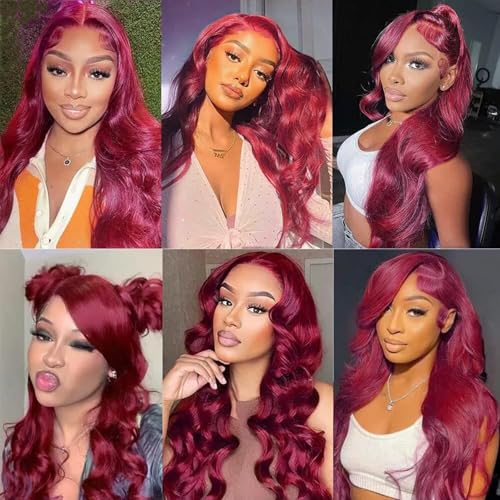 Trilumity 99J Burgundy Red Body Wave Human Hair - Burgundy Hair Replacement Wig