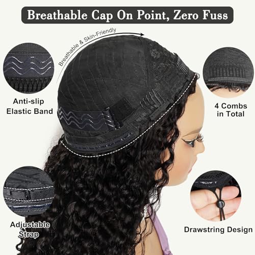 Trilumity Kinky Half For Women Curly Human Hair - Natural Black Hair Replacement Wig