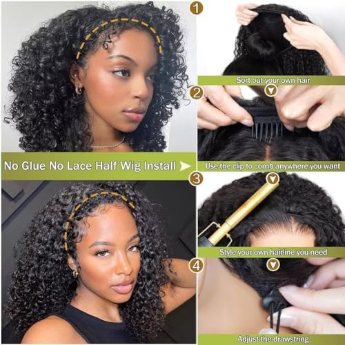 Trilumity Half 3 In 1 Curly Human Hair - Natural Black Hair Replacement Wig