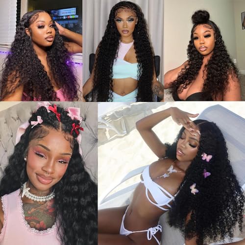 28 Inch 13x6 Deep Wave Lace Front Wigs Human Hair Curly HD Lace Front Human Hair Wig Pre Plucked 100% Real Human Hair 180% Density No Synthetic Blend No Tangle No Shedding Triple Lifespan 3X
