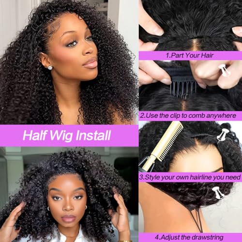 Trilumity Kinky Half Glueless Half Curly 100% Human Hair - Natural Black Hair Replacement Wig