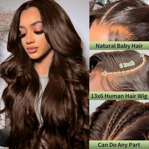 Trilumity Chocolate Brown 200 Density Body Wave Human Hair - Brown Hair Replacement Wig