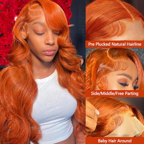 Trilumity Ginger Orange Wavy Body Wave Human Hair - Natural Black Hair Replacement Wig