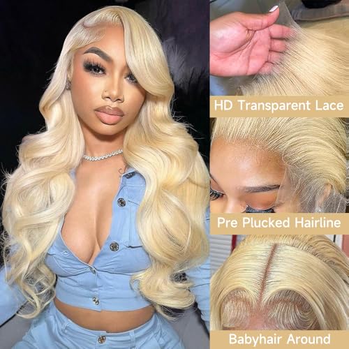 Trilumity 613 13X6 Blonde Hd Body Wave Human Hair - Natural Black Hair Replacement Wig