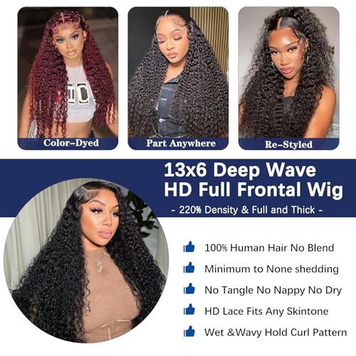 Trilumity 13X6 Hd With Deep Wave Human Hair - Natural Black Hair Replacement Wig