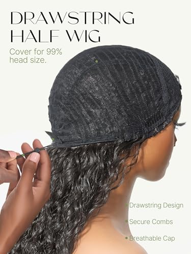 Trilumity Half Curly Human Hair - Natural Black Hair Replacement Wig