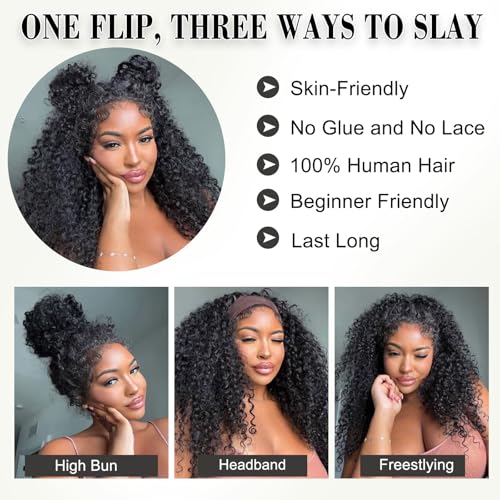Trilumity Kinky Half For Women Curly Human Hair - Natural Black Hair Replacement Wig