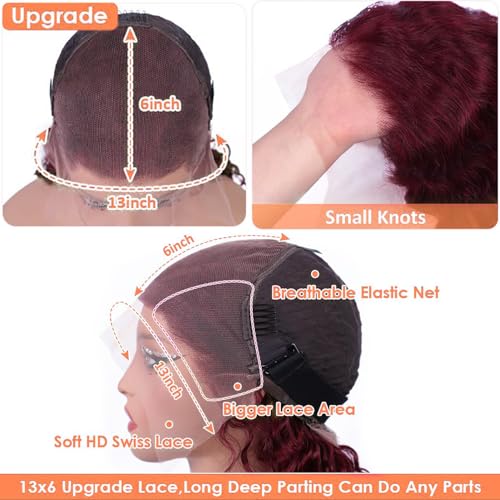 Trilumity Reddish Brown 13X6 Reddish Deep Wave Human Hair - Brown Hair Replacement Wig