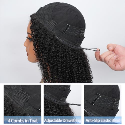 Trilumity Half ，100% Real 205G，3 Curly Human Hair - Natural Black Hair Replacement Wig