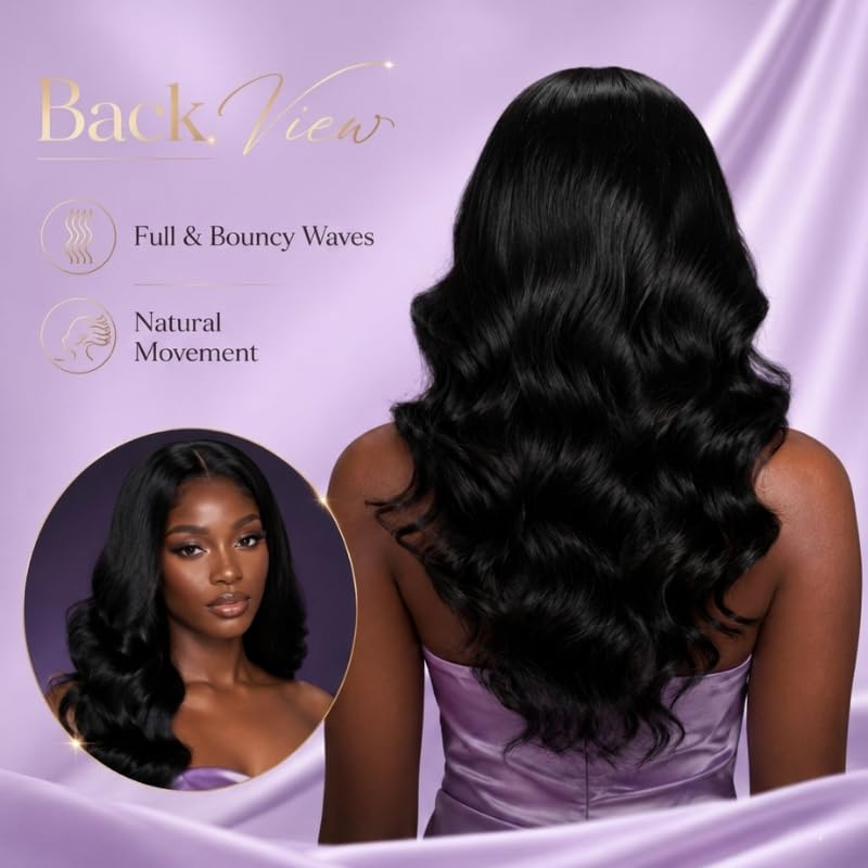 Trilumity Half 3 In 1 Body Wave Human Hair - Natural Black Hair Replacement Wig